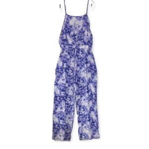 Women's Shinestar Strapless Elastic Waist Blue Tie-Dye Jumpsuit Size Large